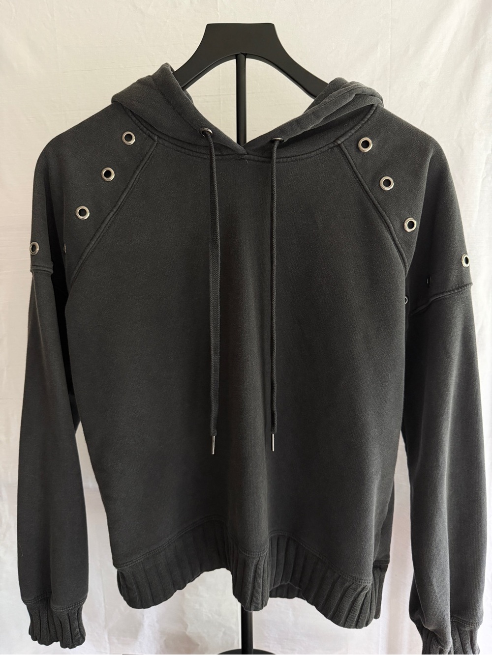 Evereve Soft Black Hooded Eyelet Sweatshirt